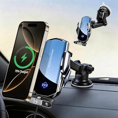 Car Phone Holder,Car Mount Charger,15W Wireless Charging & 10W Magnetic Charging(3 Connectors),Auto-Clamping Hands Free,Suction Cup Mount for Windshield,Mirror & Screen,Car Accessories & Gift - size: Universal | Charging