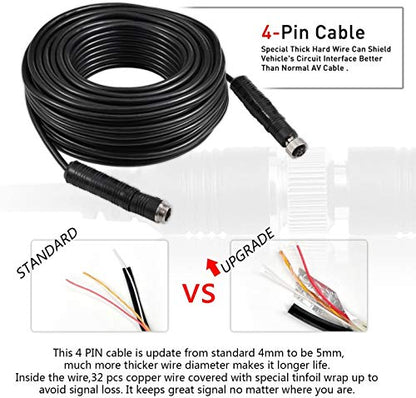 TECKEEN Backup Camera Cable 4PIN Video Power Aviation Extension Wire for Vehicle Car Camper Bus Van Truck Motorhome Trailer RV Reverse Rearview Monitor CCTV System Waterproof Shock Proof 32.8ft(10m)