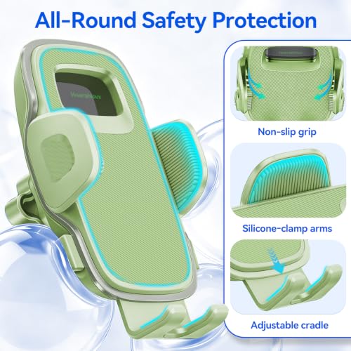 Car Vent Phone Holder [Thick Cases Friendly] Universal Phone Mount for Car with Metal Hook & Wide Clamp, Green Car Phone Holder Mount Compatible with iPhone 17 Pro Max 15 14 13 Samsung S25 (Sage) - color: Sage