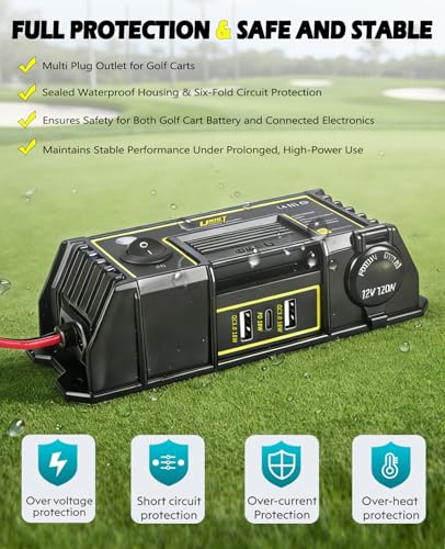 UNIGT Golf Cart USB Charging Port, 12V Cigarette Lighter Adapter & QC 3.0 USB Phone Charger & 2 XT60 Port, Safe Charging Easy Installation, Multi Plug Outlet for Club Car/Yamaha/EZGO