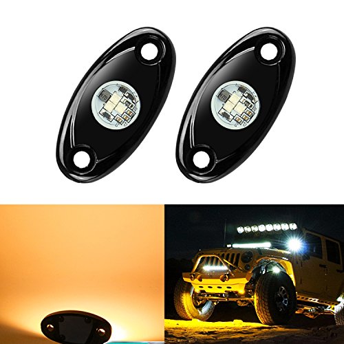 2 Pods LED Rock Lights, Ampper Waterproof LED Neon Underglow Light for Car Truck ATV UTV SUV Offroad Boat Underbody Glow Trail Rig Lamp (Yellow) - color: Yellow, size: 2 Pods