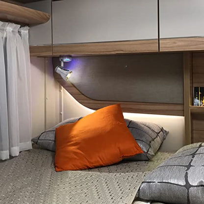 THALASSA 3W RV Stepless Dimmable Reading Light for Boat 12V Interior Lights Camper Caravan Vehicle Motorhome Bedside Lamp DC 10-30V Warm White, Polished Chrome, with Built-in Touch Switch - color: Polished Finish without USB