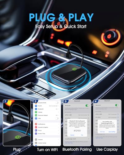 Wireless Carplay Adapter for Apple - 2025 Upgrade Seamless Connection Convert Wired to Wireless Car Play Adapter Plug & Play No Lag CarPlay Wireless Adapter Fit for iPhone iOS 10+ (Black) - color: Black