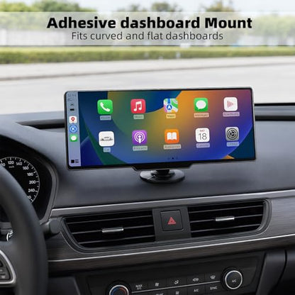 Flexible Adhesive Car Mount for Portable CarPlay Screens, Dual 360° Rotating Ball Joints Adjustable CarPlay Holder for Truck Dashboard, Compatible with 7"–12" CarPlay Screen - style: Short