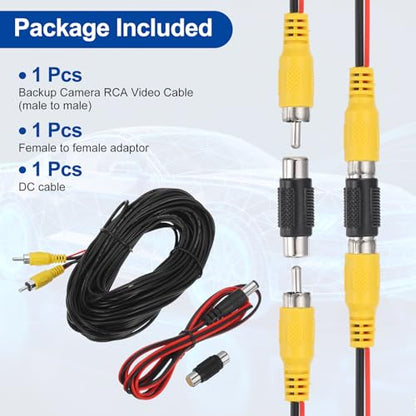 MECCANIXITY Backup Camera RCA Video Cable, 20m/65.6ft RCA Car Rear Reverse Camera Video Extension Cable & Detection Wire for Truck Bus SUV, Male to Male, with Female to Female Coupler, DC Wire - size: 20m/65.6ft