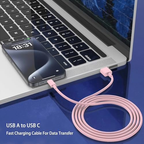 Pink Car Accessories USB C Cable 3ft Car Charger for i Phone 17E USB A to C Fast Charging for iPhone 17 Air 15 Pro Max 16 Plus, iPad Air Pro, Samsung Galaxy Z Flip 7/6/5/4/Z Fold SE/A16/A15/A54 2Pack - color: PINK A-C 3FT ×2