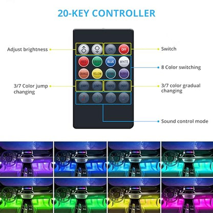 4In1 5050 SMD 48LED RGB Interior Car Strip Light Accessories Under Dash Lighting Footwell Ambient Lights Atmosphere Neon Lights Strip Kit with USB 20Key Controller for Car Truck ATV UTV RV