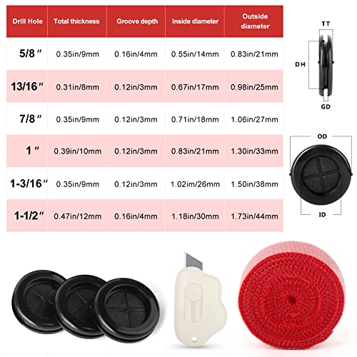 30Pcs 1-1/2" Rubber Grommet, Drill Hole Firewall Hole Plugs Wire Protection, Rubber Plugs for Holes Assorted Sizes with Cable Sticky Tape and Small Tool - size: 1-1/2"