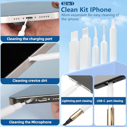 Inesore 32 in 1 Phone Cleaning Kit for iPhone AirPods MacBook Earbuds-White - color: White