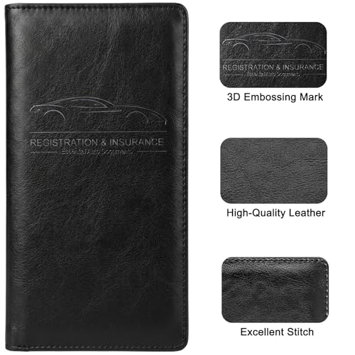 LumiMokki Premium Car Registration & Insurance Card Holder, Cowhide Black - color: 02-Cowhide Black