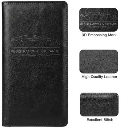 LumiMokki Premium Car Registration & Insurance Card Holder, Cowhide Black - color: 02-Cowhide Black