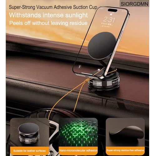 Vacuum Magnetic phone holders for your car dashboard,360°Rotatable Adjustable cell phone stand,Foldabl Magsafe Car Mount with Vacuum Suction Cup for Cars/Gym/Mirror/Smooth Surface iOS Android,Black
