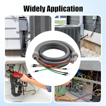 1/2Inch Power Whips Assembly, 12FT Nonmetallic Liquid Tight Flexible Conduit Wire with 3 Conductors 10 Gauge THHN Electrical Wires, A/C Hook-up Whip Kit Electrical Wire(12FTx1/2Inch) - color: Teminal, size: 12FT