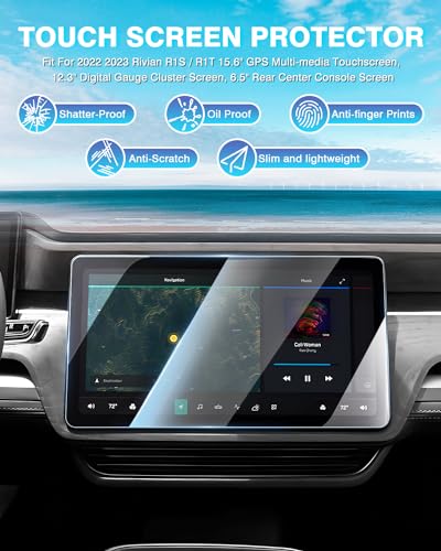 [Upgrade] 3 Pack Screen Protector for Rivian R1T R1S 2022 2023 2024 2025 2026 15.6'' Navigation, 12.3'' Digital, 6.5'' Rear Console Touch Screen for Touchscreen Tempered Glass Ultra Clear Car Radio Screen Protector Rivian Accessories - size: 2022-2025 Riv