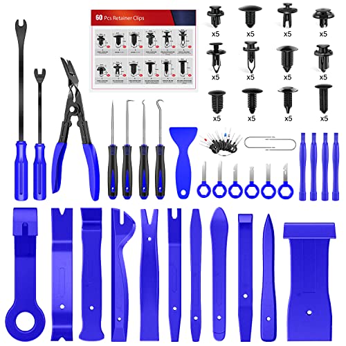 Nilight Trim Removal Tool 102 Pcs, Auto Push Pin Bumper Retainer Clip Set - color: 102 Clips+ Remover Tools Blue