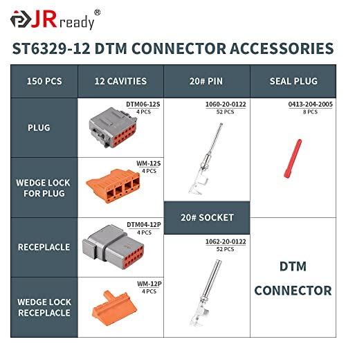 JRready ST6329-12 Deutsch DTM 12 Pin Connector Kit 4 Sets, Size 20 Contacts - size: 12 PIN (4 Sets)