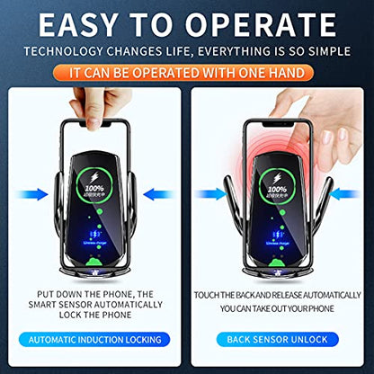Wireless Car Charger Automotive Electric Induction 15W Wireless Charger Car Vent Mount Bracket Fast Charging Auto-Clamping Car Phone Holder Mount Air Vent Phone Holde (Red) - color: Red