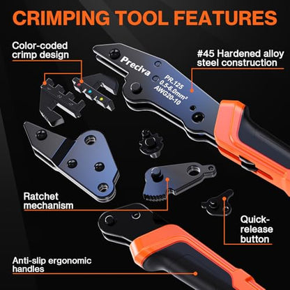 Preciva Wire Crimping Tool for Heat Shrink Connectors Kit, with 200PCS 22-10 AWG Heat Shrink Connectors,Ratcheting Crimper for Electrical, Automotive, Marine & Wiring Repairs