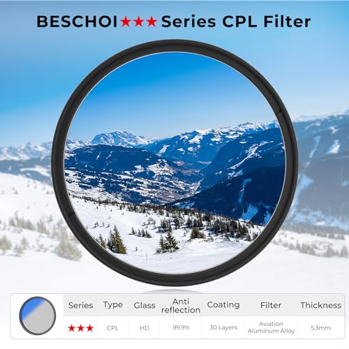 Beschoi 62mm Polarizer Filter 30 Layer Multi-Resistant Nano Coated Circular Polarizing Filter(CPL) with HD Optical Glass/Ultra Slim Frame, Reduce Glare/Enhance Contrast/Reduce Reflection - size: 62mm
