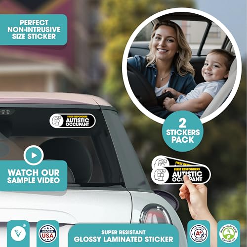 Autistic Occupant Car Sticker | 2 Pack Autism Awareness Accessories | Child Safety Decal, Bumper Car Sign | Permanent Glossy UV Resistant Vinyl | Autistic Occupant on Board Small Sign (Black Large) - color: Black Large