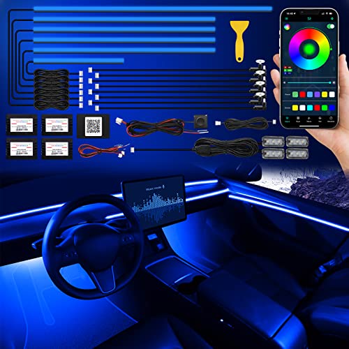 Acrylic Interior Car LED Strip Light with Wireless APP, RGB 18 in 1 with 175 inches 593 LEDs Fiber Optic Ambient Lighting Kits, 16 Million Colors Sound Active Function Car Neon Lights - size: RGB Kit - 18 in 1