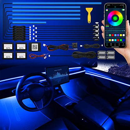 Acrylic Interior Car LED Strip Light with Wireless APP, RGB 18 in 1 with 175 inches 593 LEDs Fiber Optic Ambient Lighting Kits, 16 Million Colors Sound Active Function Car Neon Lights - size: RGB Kit - 18 in 1