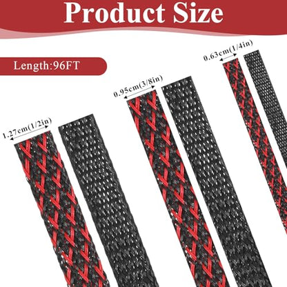 6 Roll 96ft Wire Loom Braided Cable Sleeve with 127 Pcs Tube Heat Shrinkable, Cord Covers for Pets, PET Expandable Cord Organizer for Audio Video Cable Cord USB Cable