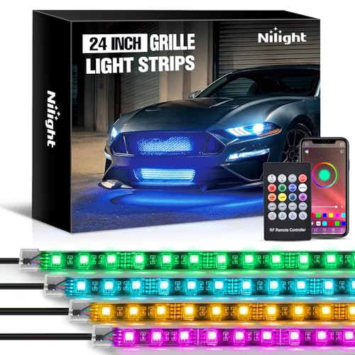 Nilight 4PCS 24" RGB LED Grille Light Strips with APP & Remote Control - color: 4Pcs 24Inch Grille Light w/Remote+APP