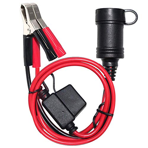 SPARKING 5FT 12V Female Car Cigarette Lighter Socket Extension Cord with Battery Alligator Clips Car Battery Clip-on Extension Cable, 15A Fuse (5FT) - size: 5FT
