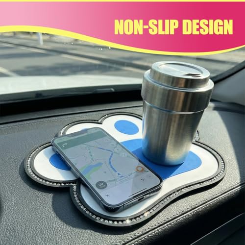 Bling Bear Claw Car Dashboard Non Slip Mat, Rhinestone Car Dashboard Grip Pad, Vehicle Strong Sticky Pads for Cell Phone, Sunglass, Key, Glass, Electronic Devices (Blue) - color: Blue
