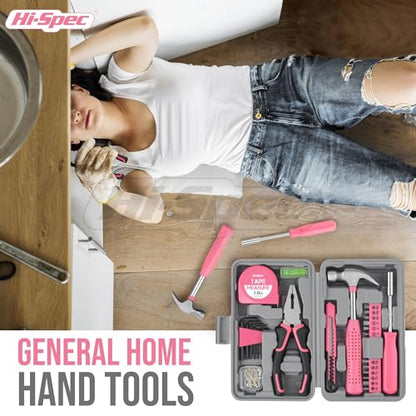 Hi-Spec Tool Set 25pc Pink Household DIY Tool Kit for Women. Small Mini Tool Box Set of Starter Basic Ladies Tools | 25pc, Household quick repair and maintenance, starter tool kit, mini tool set, ladies portable toolbox, DIY Gift - color: Pale Pink