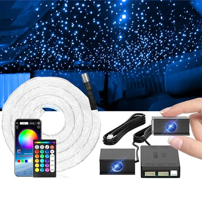 Split Starlight Headliner Kit - 400pcs 0.02in 4.9ft Fiber Optic RGBW Star Lights for Car with 2 Light Heads 16W Engine Easy to Hide,Flexible Wiring,APP/Remote Control for Car Roof Ceiling - size: 1+2+400*0.5*1.5m