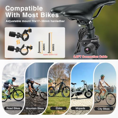 Bicycle Rear View Camera with Zoom Function, 10-Hour Battery Life