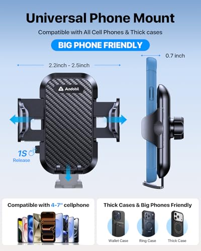 andobil [Upgrade Version Cup Phone Holder for Car Universal Adjustable Long Neck Car Phone Mount Cradle Friendly Compatible with iPhone Samsung Google and All 4.0-7.0 inches Smartphones - color: Jointed Neck-Black