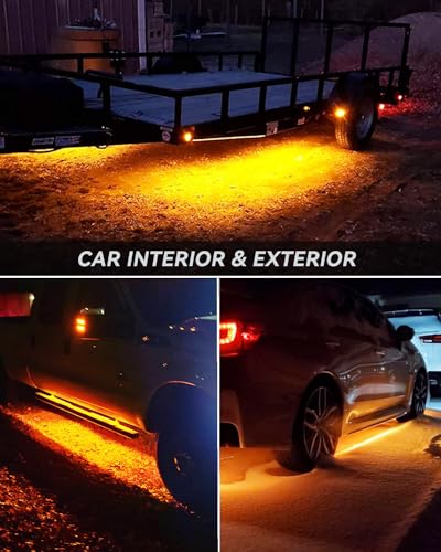 Keiurot 12V Led Light Strip for Cars 24Inch Connectable & Waterproof, 4Pack - color: Yellow Led Strip 24" Connectable