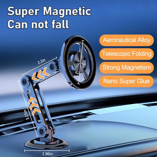 Universal 360° PRO Magnetic Suction Phone Holder Car,Alloy Folding Magnetic Cell Phone Holder for Car [Super Strong Magnet] Bracket Magnetic Dashboard Phone Car Mount for All Smartphone (Silver) - color: Silver