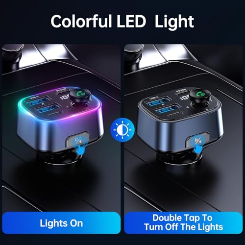 Syncwire Bluetooth 5.4 FM Transmitter Car Adapter 48W(PD 36W & 12W) [Light Switch] [Hi-Fi Deep Bass] [Fast Charging] Wireless Radio Music Adapter LED Display Hands-Free Calling Support USB Drive - color: Dark Blue, style: 48W
