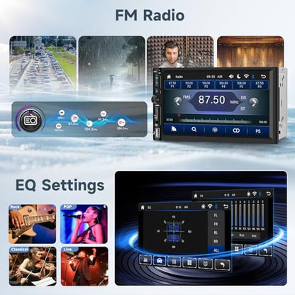 Double Din Car Stereo Radio with Wireless CarPlay Android Auto, 7 Inch HD Touch Screen Car Play Audio Receivers with Bluetooth, HD Backup Camera, FM, Mirror Link, USB/Type C/TF/AUX/SWC - style: 7 Inch with carplay