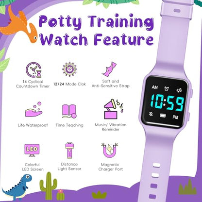 BEN NEVIS Potty Training Watch, Digital Toddler Watch with Countdown/Music/Alarm Clocks/Vibration Reminder and Waterproof, Remind Toddler to Go to The Toilet - color: 21-LightPurple