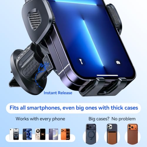 2026 New Car Vent Phone Holder [Thick Cases Friendly] Rotatable Universal Phone Mount for Your Car with Wide Clamp, Car Phone Holder Mount for iPhone 17 Pro Max 15 14 13 Samsung S25 - color: Black