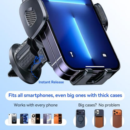 2026 New Car Vent Phone Holder [Thick Cases Friendly] Rotatable Universal Phone Mount for Your Car with Wide Clamp, Car Phone Holder Mount for iPhone 17 Pro Max 15 14 13 Samsung S25 - color: Black