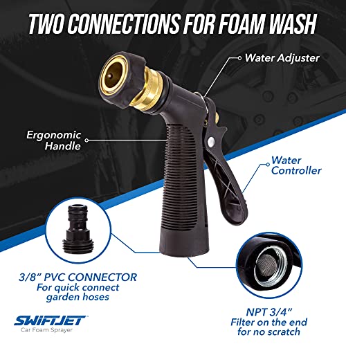 SwiftJet Car Wash Foam Gun + Microfiber Wash Mitt - Works with Any Soap - Garden Hose Car Foam Sprayer - Foam Cannon Car Wash Kit - Car Accessories Foam Blaster (Black Foam Gun with Mitt) - color: Black Foam Gun with Mitt