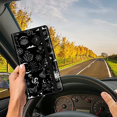 Car Registration and Insurance Card Holder, Premium PU Leather Vehicle Wallet Cover for Glove Box Car Organizer Drivers License / Cards / ID Essentials Document Holder, Astrology Celestial Theme - color: Astrology Celestial Theme