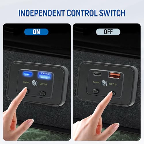 48W 12V 24V RV USB Outlet with Independent Dual Switch,30W PD QC3.0 Panel