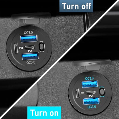 12V USB C Outlet 90W 4Port (Dual PD 36W + Dual QC 18W) Fast Charging Socket
