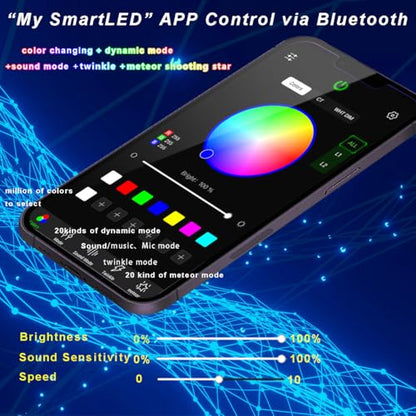 AZIMOM Mini 6W Twinkle 600pcs0.03in 13.1ft Fiber Optic Starlight Headliner+180pcs Pure White Meteor Shooting Star for Car Home, End Glow Fiber Strands Sound-Activated APP& Remote Control - size: 780pcs*0.03in*13.1ft