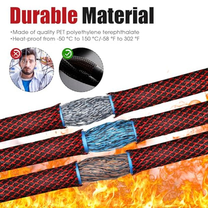 Tatuo 65.6 ft Braided Cable Sleeve Expandable Wire Sheathing(Red, Black) - color: Red, Black, size: 65.6 ft