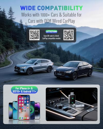 Wireless CarPlay Adapter for iPhone, 2026 Upgraded 2-in-1 Android Auto CarPlay Wireless Adapter, Convert Wired to Wireless, Fast & Stable, Plug & Play, Compatible with Factory Wired CarPlay Cars 2016+ - color: Silver