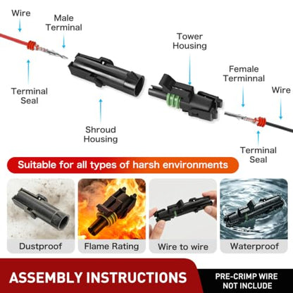 Nilight 60PCS 10 Kits 1 Pin Waterproof Automotive Electrical Connector Kit - size: 1Pin Spark Plug Connector 60PCS
