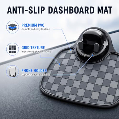 Multi-Functional Support Anti-Slip Pad,3 In 1 Dashboard Grip Pads For Phones,Anti Slip Mat For Car Dashboard,Multi Functional Support Anti Slip Pad For Phones Sunglasses Keys(Big Square Black + Gray)